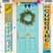 Sweet Summer Boho Sun Porch Banner Sign, Hello Sunshine Sunrise Cloud Bohemian Front Door Decorative Hanging Banner Flag, Yellow Teal Seasonal Decoration Home Outdoor Decor